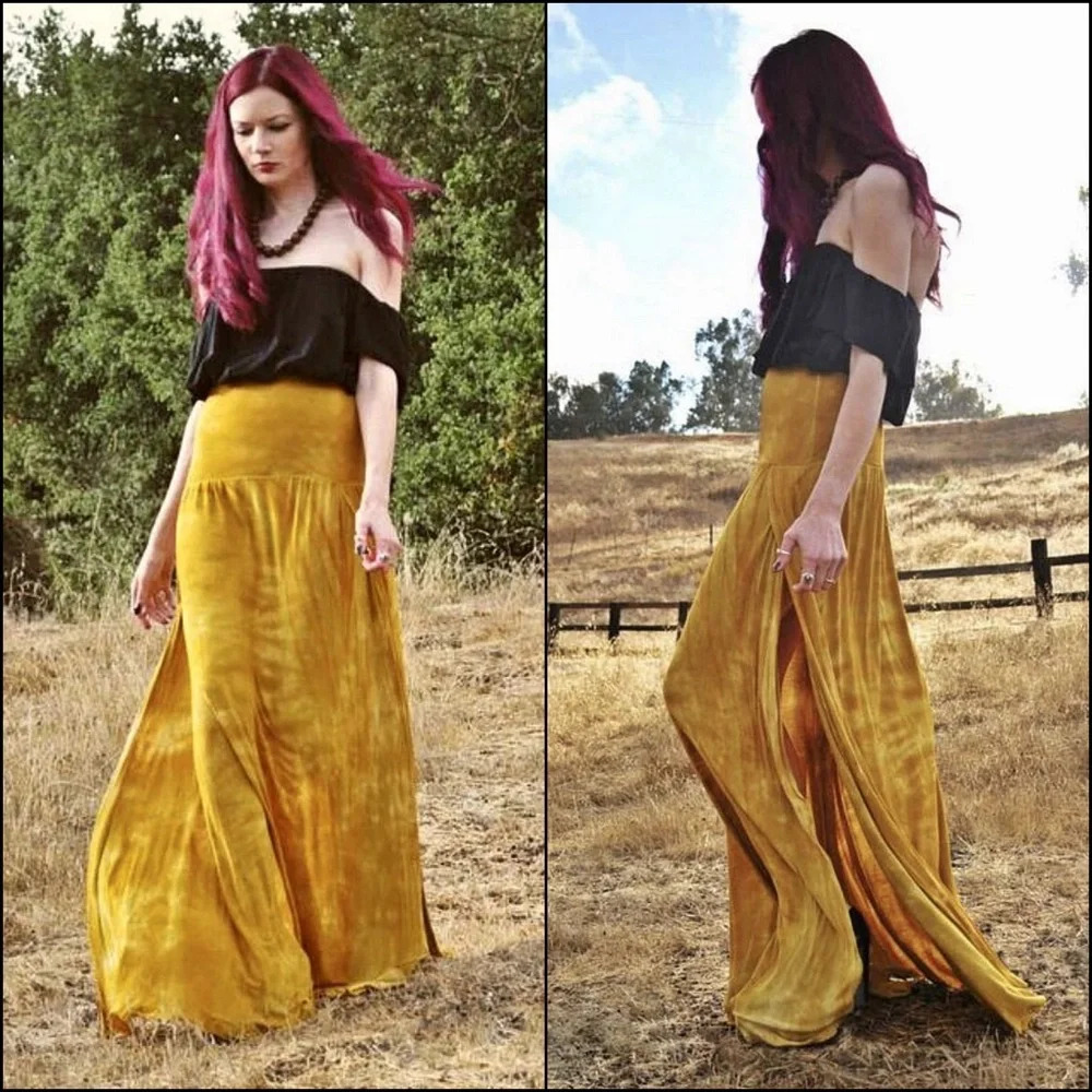 Tie Dye Double Side-Slit Maxi Skirt - Hippie Boho Tie Dyed Dress XS S M L XL